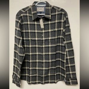 New Flag & Anthem Mens Flannel Plaid Shirt Button Up Medium Grey Black Cream NWT